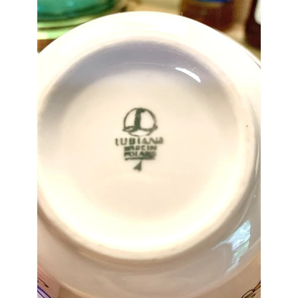 Vintage Lubiana Poland Handled Cream Soup Bowls Kashubian Floral Set Of 4
